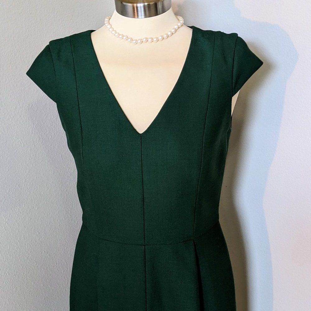 Hunter Green V-Neck  Wool  Dress by Brooks Brothers